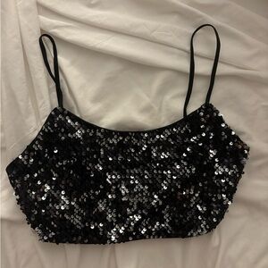 Black Sequin Crop Top